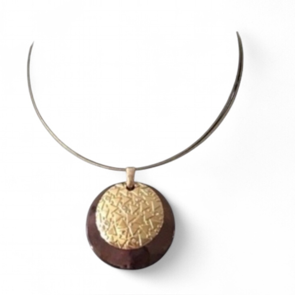 Ann Taylor Gold Purple Disk Statement Necklace
